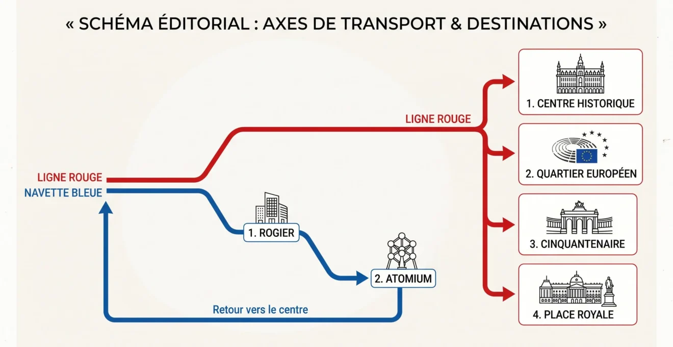 Schéma simplifié des deux parcours Tootbus à Bruxelles